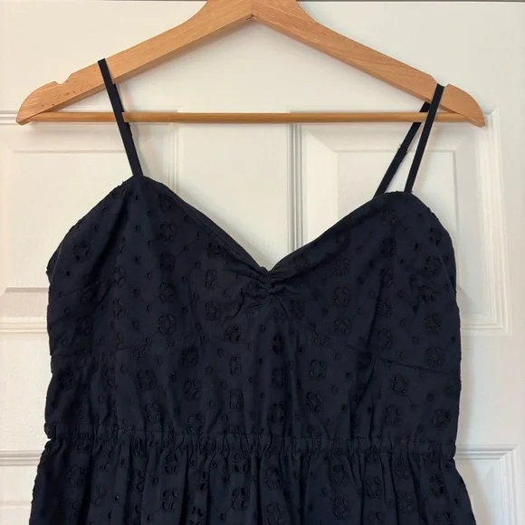 J. Crew Factory Navy Eyelet Tie Shoulder Cami Mini Dress S Preppy Summer Grad - Picture 4 of 10